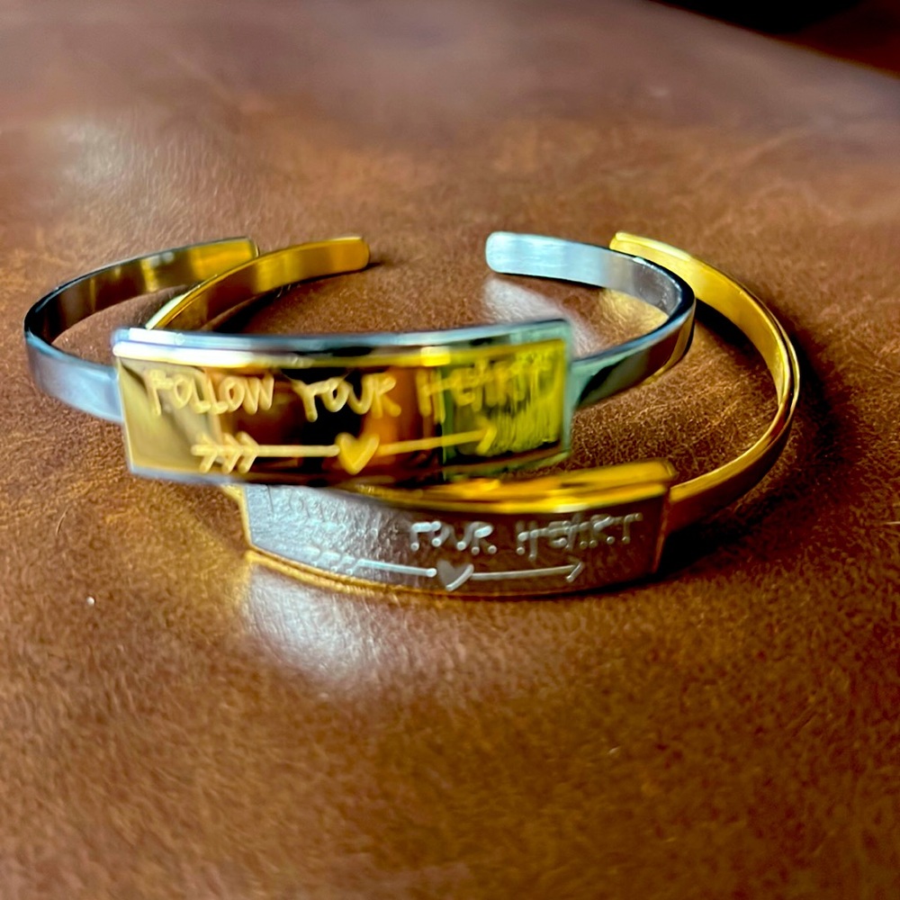 Rustic Cuff FOLLOW YOUR HEART bracelet 2 piece set